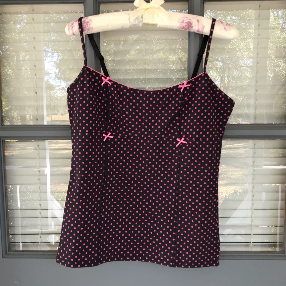 Vintage Betsey Johnson Intimates Dark Navy with Pink Polka Dots Camisole Sz L